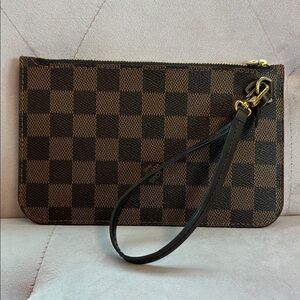 Louis Vuitton Damier Ebene Pochette Wristlet LV Accessory Pouch Made in France